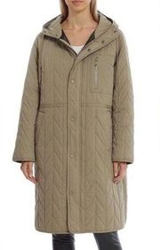 Avec Les Filles Parka Jacket Women's Small Beige Chevron Quilted Water Resistant