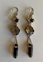 Smoky Green Quartz and Gold Tone Metal Drop Earrings