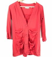 Rebecca Taylor Women's Size Small Coral Cotton Cardigan Four Pockets 3/4 Sleeve