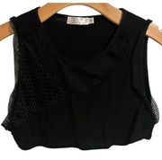 Lola X LF Tank Top Cropped Netted Womens Size 10 Sleeveless Black Sheer Blouse