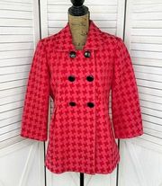 City Girl Houndstooth Swing Coat Jacket Red Pink Small