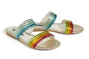 Anya Metallic Double Strap Rainbow Slide Sandal