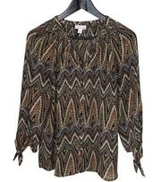 Westport 1962 Women’s Chevron Stripe Button Up Peasant Blouse Top Size Small