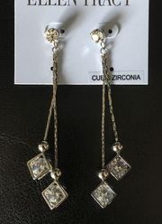 Ellen Tracy Silver Crystal Cubes Drop Earrings CZ