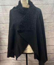 Oasis size small black cape coat lined with black faux fur