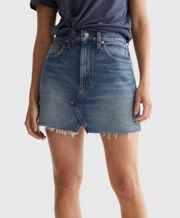 High Rise Cut Off Jean Skirt