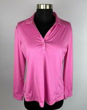 Greg Norman Womens Medium M Pink Play Dry Long Sleeve Golf Polo Shirt