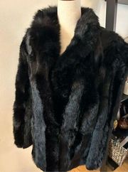 Fur coat black real fur rabbit size large black - measurement in pic and desc