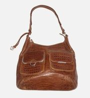 Brighton Crocodile Embossed Brown Leather Shoulder Bag