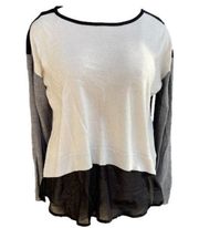 Elegant flowy comfortable black and white blouse top by Nicole Miller Sz L
