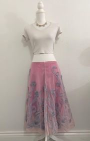 Basil & Pink& Blue mesh Embroidered Skirt