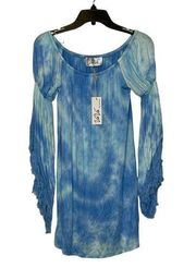 VaVa By Joy Han Blouse Tunic Top Size XS Blue Tie Dye Womens Stretch Blend NWT