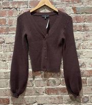 Lulu's Brown Ribbed Balloon Sleeve Button Cardigan Size XS