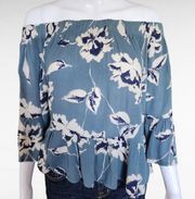 Indulge InStyle Ble Floral Gauze Off Shoulder Bell Sleeve Blouse Size Large