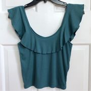 Nordstrom Ruffle Ribbed Sleeveless Casual Tank Top Small Women’s Teal Blue