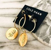 Cole Haan Gold Hoop Earrings Dangle Drop Embossed Design Stud NEW with Tags