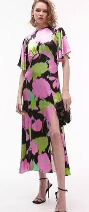 NWT Topshop Austin bold floral print angel sleeve midi occasion dress