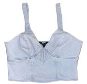 Haute Monde Womens Denim Crop Top Stretch Deep V-Neck Shirt Blue L NWOT