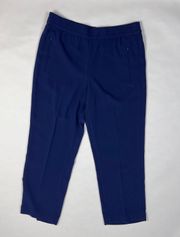 NEW Tory Burch Addison Crepe Pull On Stretch Waist Cropped Ankle Pants Navy Sea