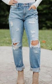 KanCan Blue Girlfriend Relaxed Fit Natalie High Rise Distressed Jeans 3/25