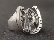 925 Silver Plated Horse Ring for Men Women,Punk Hip Hop Ring