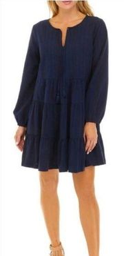 Crown & Ivy, New Navy Blue Embroidered Tassel Peasant Dress Size Large Petite