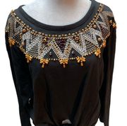 NWT Sport Black Tie Front with Wooden Bead Detail Long Sleeve Top