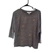 Workshop republic 3/4 sleeve grey floral embroidered top nwt Womens size m B44