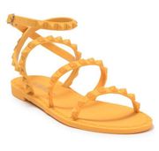 NEW OLIVIA MILLER Stud Textured Strappy Flat Sandal In Mustard