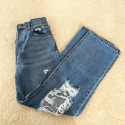 High Rise Ripped Straight-Leg Jeans