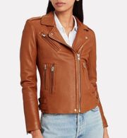 IRO Han Lamb Leather Moto Jacket in Camel Sz 6 US