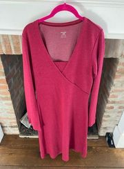 Horny Toad Oblique V Neck MIDI Dress Tencel Blend size Medium in Burgundy