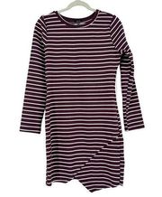 Iris Ponte Knit Shirt Dress Maroon White Stripe Long Sleeve Asymmetric Hem XL