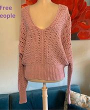 Free People Best Of You Sweater Womens V-Neck Purple Lilac Open Knit M Medium