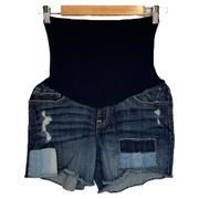 A Pea In The Pod Maternity Vigoss Patchwork Distressed Denim Jean Shorts Blue L