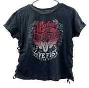 Affliction Black Lace Up Sides Hi-Speed Motors Live Fast Graphic Tee Shirt Sz M