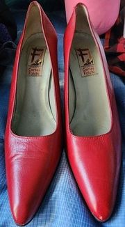 Carlos Falchi F Studio Red Leather Classic Point Toe High Heels Size 7 1/2 M 👠