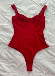 Red Ribbed Bodysuit