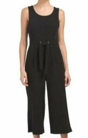 Rachel Zoe Jumpsuit 10 Cropped Tie Waist Black Wide‎ Leg Sleeveless Scoop Neck