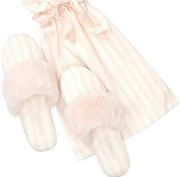 Victoria Secret satin sleep on shoes pink with faux fur