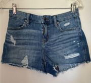 Aerie elastic waist distressed denim shorts XS