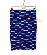 NWT Lularoe Cassie Blue Geometric Print Knit Stretchy Pencil Skirt