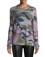 Zadig & Voltaire Willy Lin Camo-Print Crewneck Long-Sleeve Linen Top Sz. M