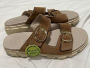 Paul Green Marina Leather Slide Sandal Lug Sole Sisal Nubuck US 10.5 / UK 8
