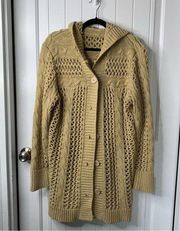 Lane Bryant cable knit long line hooded tan sweater cardigan size 16