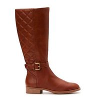 TIME and TRU Womens Boots Size 6W Quilted Look Cognac Inside Zip New