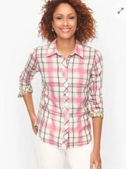 Talbots Button Down Shirt Coffe Plaid Plus Size 1X