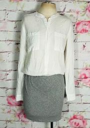 🔥5 for $25 sale🔥Splendid white blouse button down gray ribbed knit skirt dress