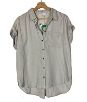 Jane and Delancey Light Gray Lyocell Short Sleeve Button Down S