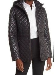 New York hooded black funnel neck quilted winter puffer jacket NWT